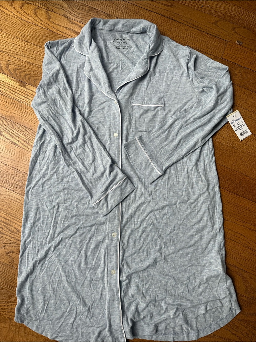 Macy's Women's Heather Light Blue Heathered Long-Sleeve Button Sleep Shirt